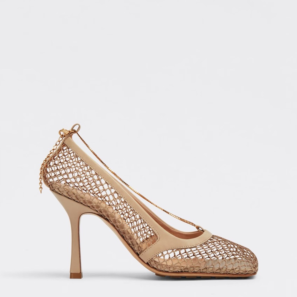 Elegant Beige Mesh Women's Bottega Heels